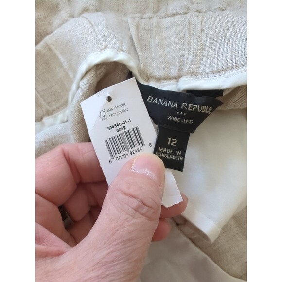 NWT Banana Republic Sz 12 Wide Leg Pleated Linen Blend Paperbag High Rise Pants - Picture 13 of 15